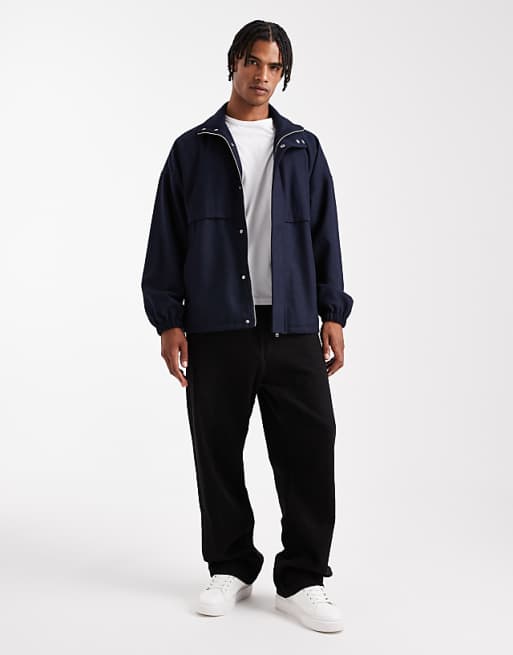 DESIGN Wool Look Track Jacket In Navy