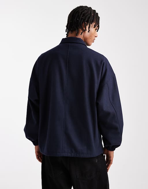 DESIGN Wool Look Track Jacket In Navy