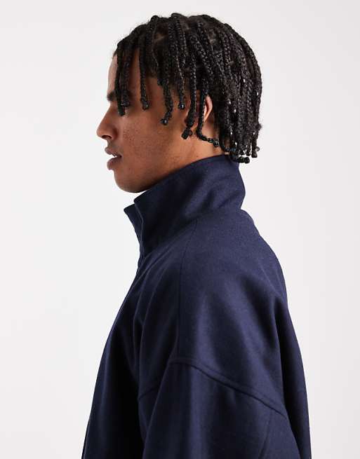 DESIGN Wool Look Track Jacket In Navy