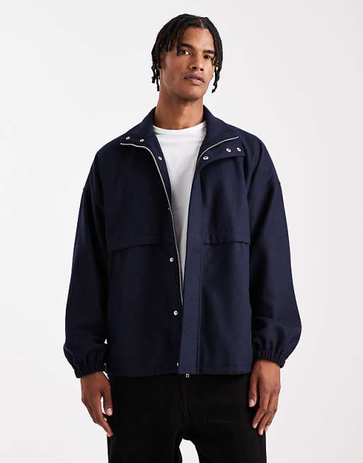 DESIGN wool look track jacket in navy