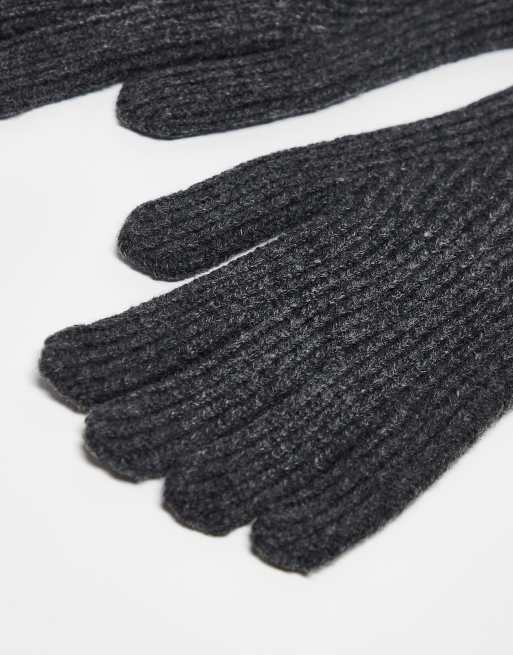 DESIGN Wool Ribbed Gloves In Charcoal