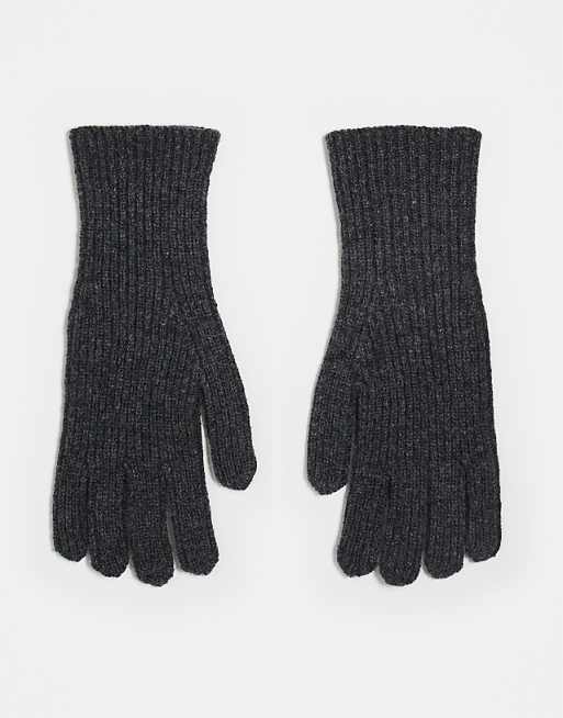 DESIGN wool ribbed gloves in charcoal