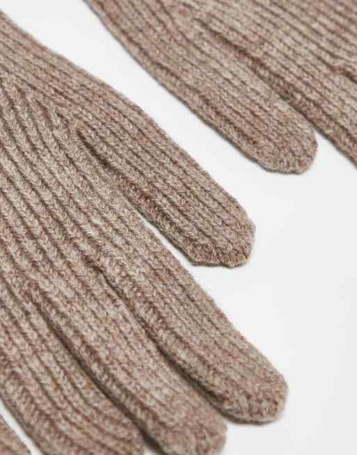 DESIGN Wool Ribbed Gloves In Oatmeal