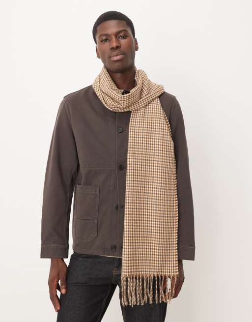DESIGN Woven Houndstooth Check Scarf In Beige