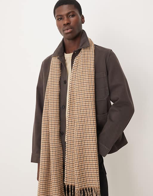 DESIGN Woven Houndstooth Check Scarf In Beige
