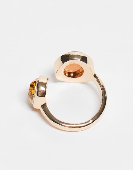 DESIGN Wrap Around Ring With Amber Faux Semi Precious Stones In Gold Tone