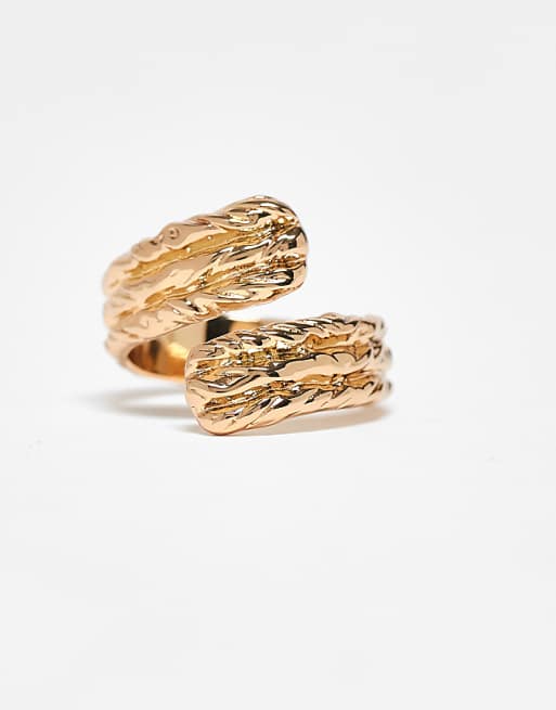 DESIGN wrap around ring with molten texture in gold tone