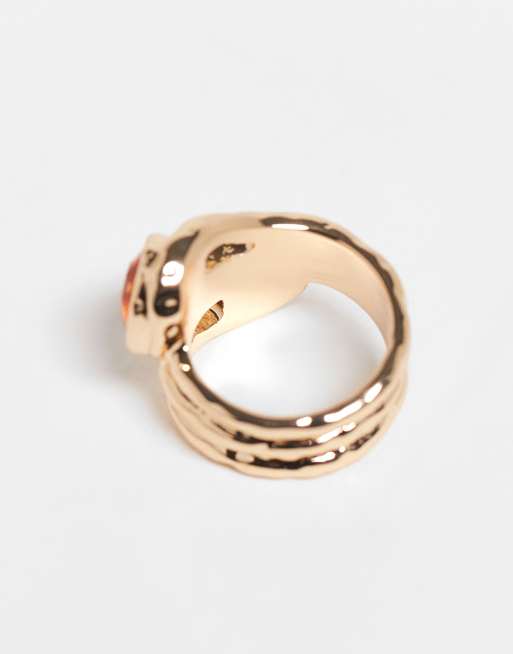 DESIGN Wrap Around Ring With Orange Faux Stone And Resin Stone Set In Gold Tone