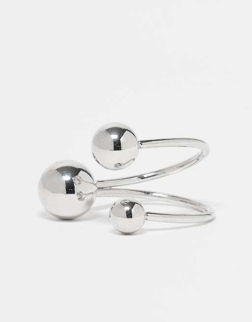 DESIGN Wrap Around Ring With Sphere Details In Rhodium Silver Tone