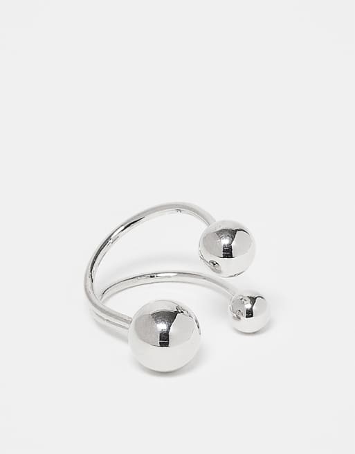 DESIGN wrap around ring with sphere details in rhodium silver tone