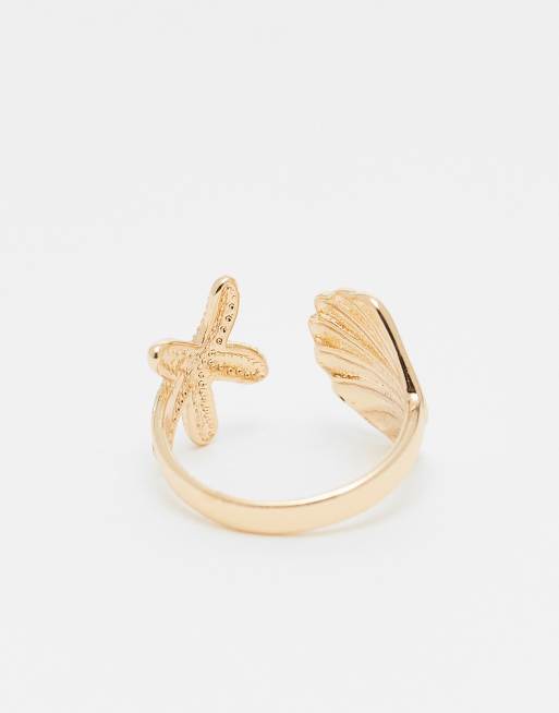 DESIGN Wrap Around Shell Ring In Gold Tone
