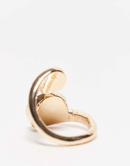 DESIGN Wraparound Ring With Faux Pearl Detail In Gold Tone