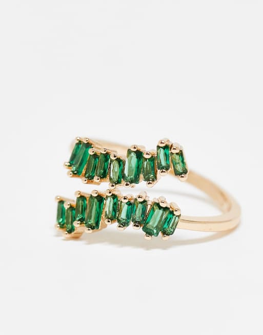 DESIGN Wraparound Ring With Tonal Green Baguette Crystal Design In Gold Tone