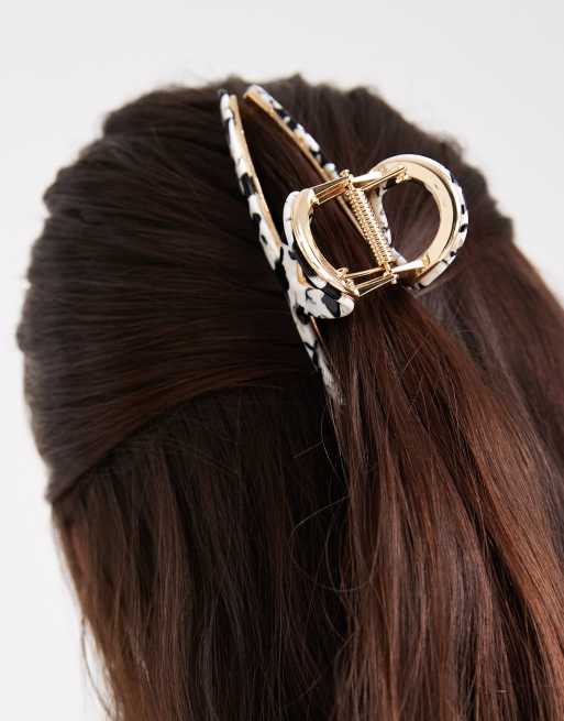 DESIGN XL Hair Claw With Monochrome Design In Gold Tone