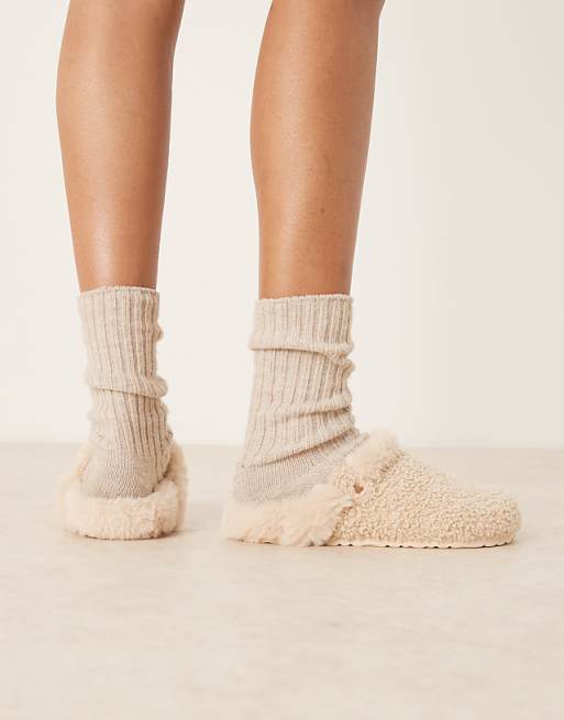 DESIGN Zabby Clog Mule Slipper In Cream Borg