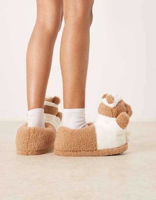DESIGN Zemi Teddy Bear Robe Slipper In Tan Borg