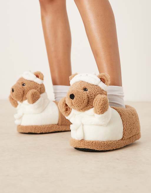 DESIGN Zemi Teddy Bear Robe Slipper In Tan Borg