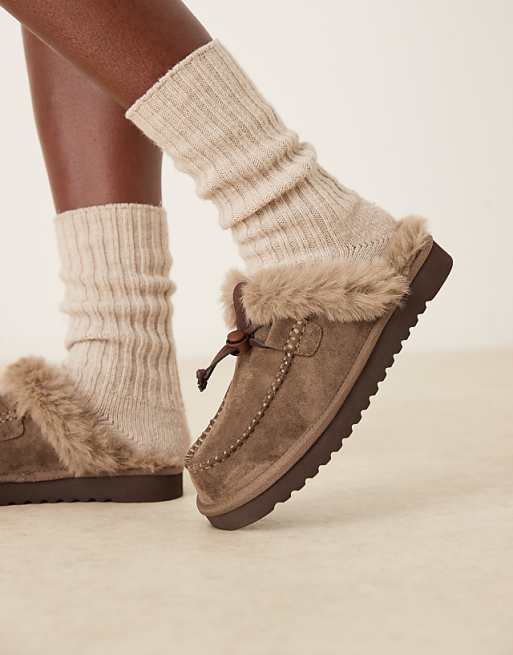 DESIGN Zeta Moccasin Mule Slipper In Grey