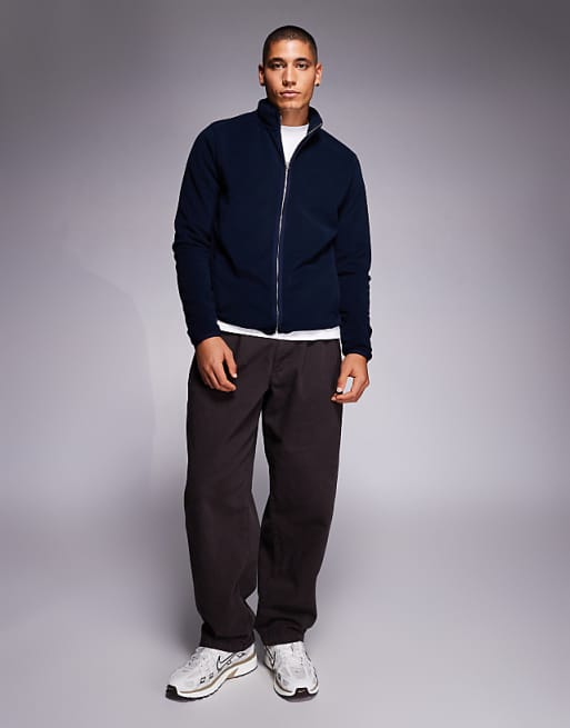DESIGN Zip Through Fleece Jacket In Navy