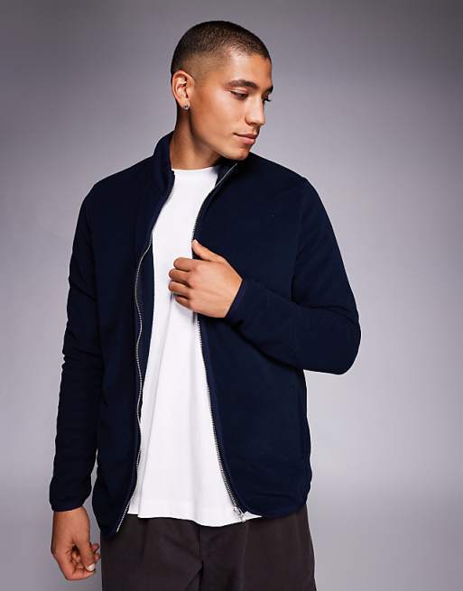 DESIGN Zip Through Fleece Jacket In Navy