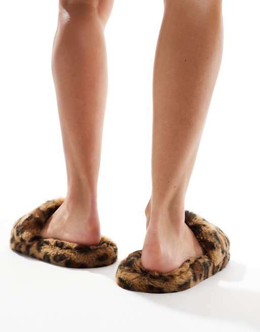 DESIGN Zofia Mule Slippers In Leopard Fur