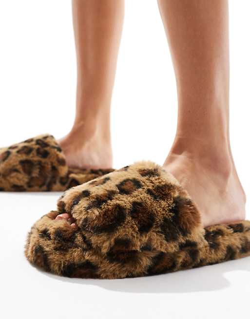 DESIGN Zofia Mule Slippers In Leopard Fur