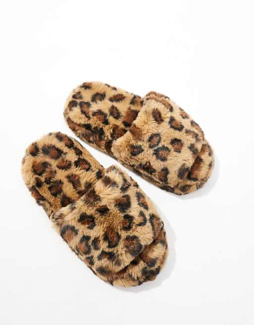 DESIGN Zofia Mule Slippers In Leopard Fur