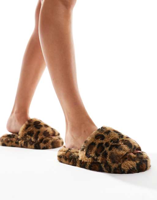 DESIGN Zofia mule slippers in leopard fur