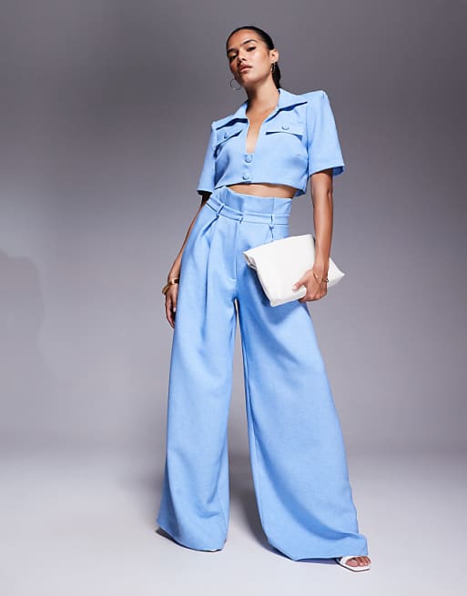 LUXE Co-ord Cropped Tailored Shirt In Light Blue