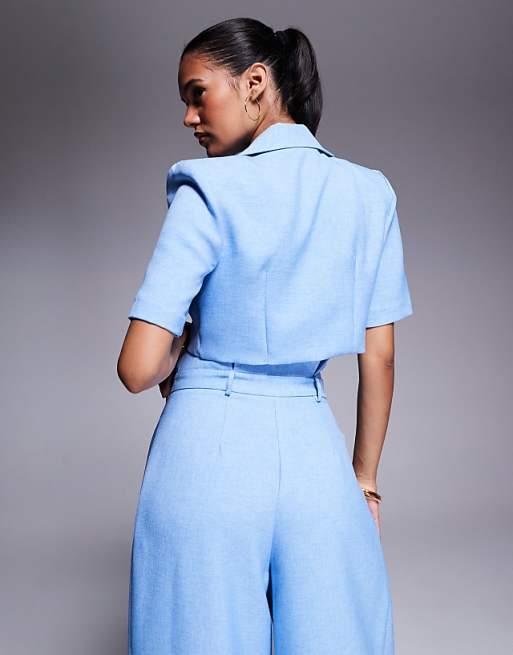 LUXE Co-ord Cropped Tailored Shirt In Light Blue