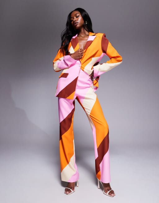 LUXE Co-ord Single Breasted Tailored Suit Blazer And Trousers In Pink