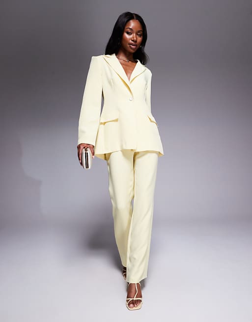 LUXE co-ord single breasted tailored suit blazer and trousers in buttermilk