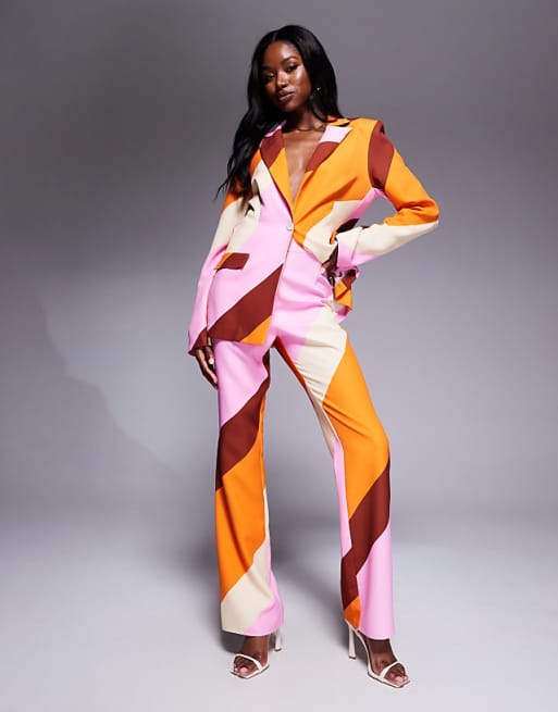 LUXE co-ord single breasted tailored suit blazer and trousers in pink