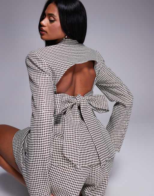 LUXE Sequin Jacquard Blazer With Bow Back And Flippy Short In Chocolate