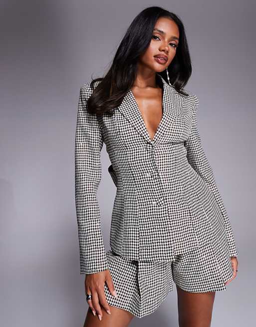 LUXE sequin jacquard blazer with bow back and flippy short in chocolate