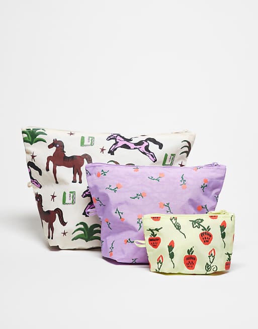 Baggu Go Pouch 3 pack set in painted prairie print
