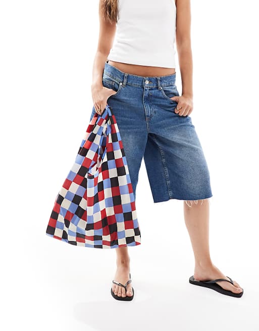Baggu Packable Shopper Tote Bag In Painted Check Print