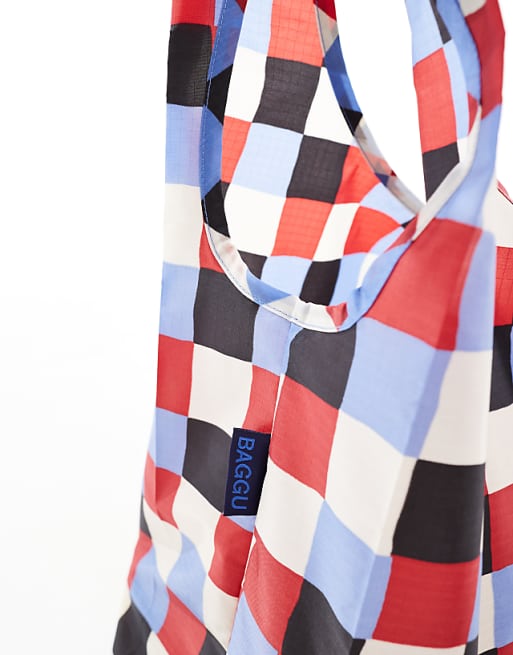 Baggu Packable Shopper Tote Bag In Painted Check Print