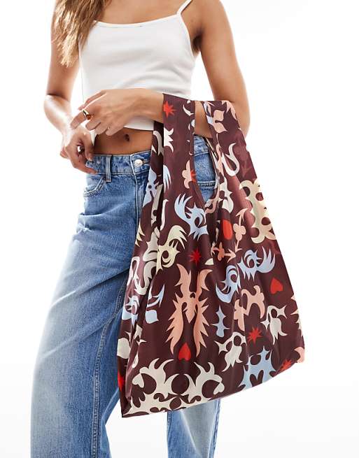 Baggu packable shopper tote bag in western cut-out print