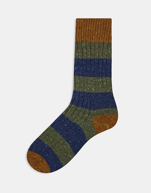 Barbour Houghton stripe socks in thyme - DGREEN