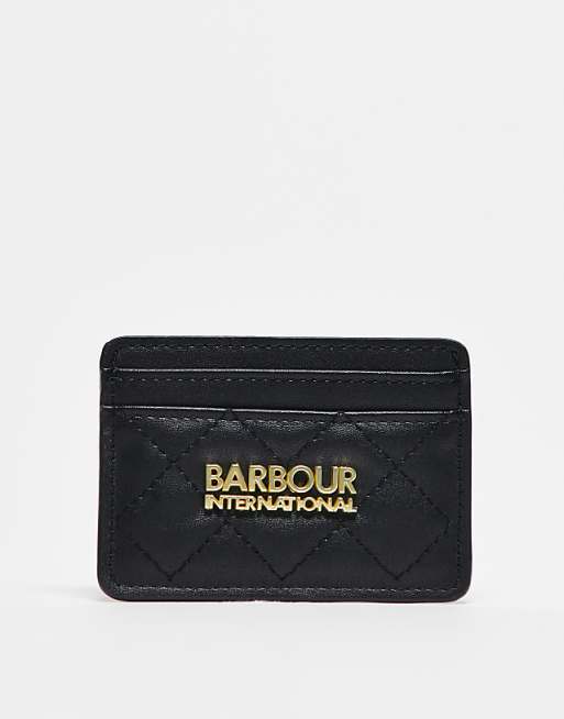 Barbour International Aurora card holder with gold detail in black