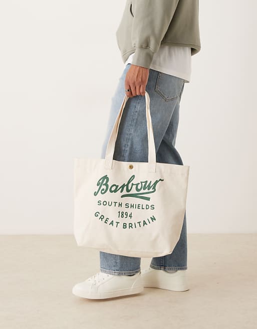 Barbour Script Tote Bag In Natural