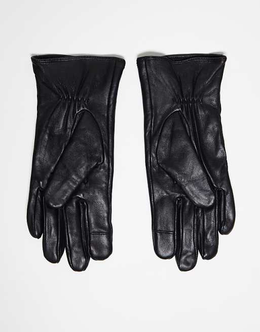 Barney's Originals Leather Glove With Panel Detail In Black