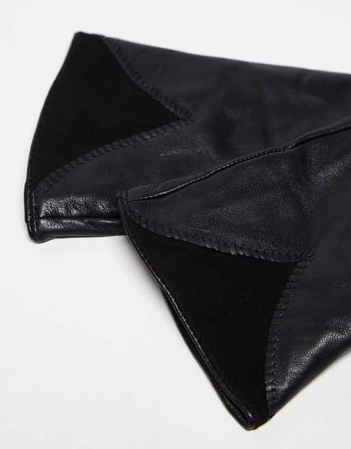 Barney's Originals Leather Glove With Panel Detail In Black