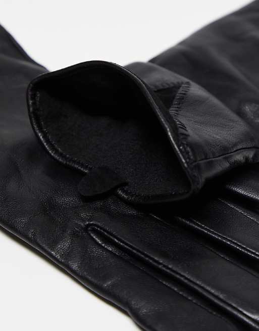 Barney's Originals Leather Glove With Panel Detail In Black