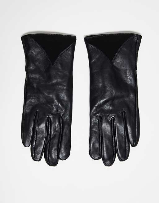 Barney's Originals leather glove with panel detail in black