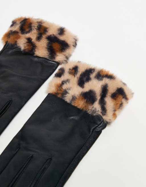 Barneys Originals Leather Gloves In Leopard And Black