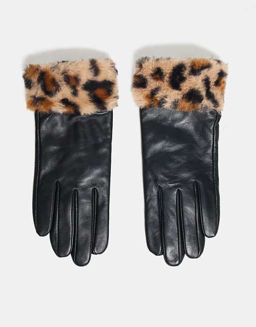 Barneys Originals leather gloves in leopard and black