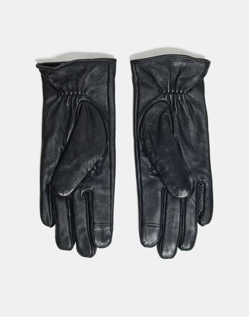Barneys Originals Leather Gloves With Gold Buckle Detail In Black