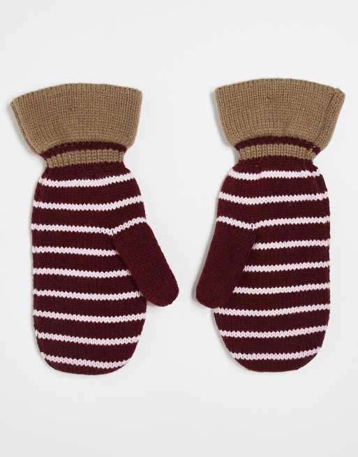 Becksondergaard Emerald Stripe Mittens In Burgundy